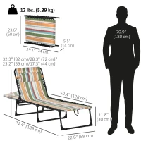 Outsunny Outdoor Folding Lounge Chair, 4-Level Adjustable Chaise Lounge with Headrest, Tanning Chair Beach Bed, Reclining Lounger Cot for Camping, Hiking, Backyard, Multicoloured(m-3)