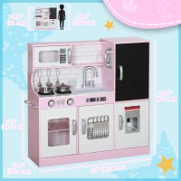 Qaba Play Kitchen for Kids, Kids Kitchen Playset w/ Chalkboard, Ice Maker, Play Phone, Sink, Microwave(m-3)