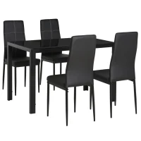 HOMCOM 5-Piece Rectangular Glass Kitchen Table and Chairs with Metal Frame and Faux Leather Upholstery for Dining Room, Black(m-13)