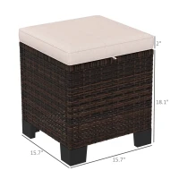 Outsunny 2 Piece Wicker Outdoor Ottomans with Cushions, Rattan Ottoman Footrest and Side Table for Patio, Yard, Poolside, Cream(m-3)