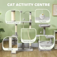 PawHut 53" Cat Tree, Cat Tower with Scratching Posts, Cat Condo, Beds, Platforms, Toy Balls for Indoor Cats, Light Grey(m-4)