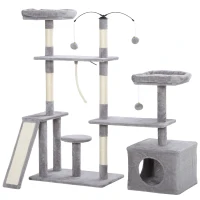 PawHut 53" Cat Tree, Cat Tower with Scratching Posts, Cat Condo, Beds, Platforms, Toy Balls for Indoor Cats, Light Grey(m-2)