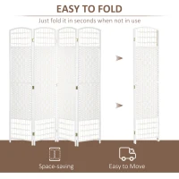 HOMCOM 4 Panel Folding Room Divider Portable Privacy Screen Wave Fiber Room Partition for Home Office White(m-4)