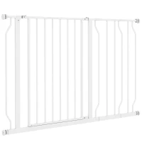 PawHut 30"- 45" Easy Install Pet Gate w/ Door & Double Locking System, Extra Wide Dog Gate for Stairs, Hallways, White(m-11)