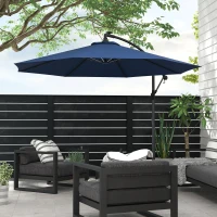 Outsunny 10ft Outdoor Cantilever Hanging Offset Umbrella with Solar LED Lights, Crank, Cross Base, Aluminum Frame, Blue(m-8)