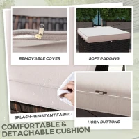 Outsunny 2 Piece Wicker Outdoor Ottomans with Cushions, Rattan Ottoman Footrest and Side Table for Patio, Yard, Poolside, Cream(m-5)