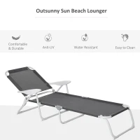 Outsunny Folding Lounge Chair, Portable Outdoor Chaise Lounge, Sun Tanning Chair with 4-Position Reclining Back, Armrests, Metal Frame and Mesh Fabric for Beach, Yard, Patio, Dark Gray(m-4)