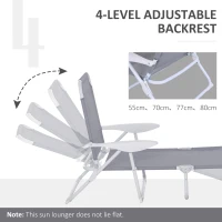 Outsunny Folding Lounge Chair, Portable Outdoor Chaise Lounge, Sun Tanning Chair with 4-Position Reclining Back, Armrests, Metal Frame and Mesh Fabric for Beach, Yard, Patio, Gray(m-7)