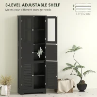 HOMCOM Freestanding Bathroom Cabinet with Glass/Louvred Doors, Tall Bathroom Cabinet for Kitchen, Study, Living Room, Black(m-5)