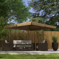 Outsunny 10' Cantilever Patio Umbrella, Square Offset Umbrella with Tilt, Crank, Cross Base, Aluminum Pole and Air Vent, Tan(m-2)