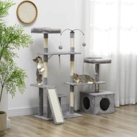 PawHut 53" Cat Tree, Cat Tower with Scratching Posts, Cat Condo, Beds, Platforms, Toy Balls for Indoor Cats, Light Grey(m-8)