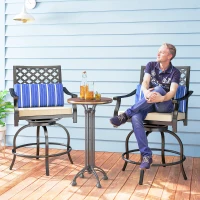 Outsunny Outdoor Bar Stools Set of 2, Bar Height Swivel Patio Chairs with Cushion, Pillow Footrest for Poolside, Backyard(m-1)