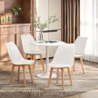 HOMCOM Round Dining Table Set for 4 with Pedestal Base, PU Padded Seats, for Small Space, Apartment, White(m-8)