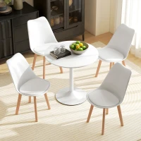HOMCOM Round Dining Table Set for 4 with Pedestal Base, PU Padded Seats, for Small Space, Apartment, White(m-9)