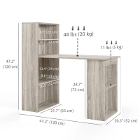 HOMCOM Computer Desk with Storage, PC Table with Bookshelf for Home Office, Study Room, Oak(m-3)