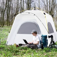 Outsunny 4 Person Pop Up Camping Tent Quick Setup Automatic Hydraulic Family Travel Tent w/ Windows Doors Carry Bag, Gray(m-2)