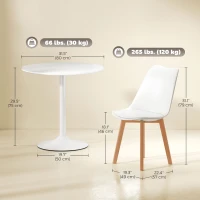 HOMCOM Round Dining Table Set for 4 with Pedestal Base, PU Padded Seats, for Small Space, Apartment, White(m-3)