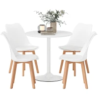 HOMCOM Round Dining Table Set for 4 with Pedestal Base, PU Padded Seats, for Small Space, Apartment, White(m-11)
