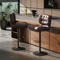 HOMCOM Bar Height Bar Stools Set of 2 with Adjustable Seat, Adjustable Swivel Barstools with Thick Padded Cushion and Metal Footrest for Home Bar, Brown(m-7)