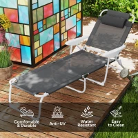 Outsunny Outdoor Sun Lounger, Folding Chaise Lounge with 4-level Adjustable Backrest, Charcoal Grey(m-4)