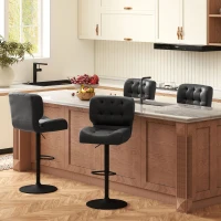 HOMCOM Bar Height Bar Stools Set of 2 with Adjustable Seat, Adjustable Swivel Barstools with Thick Padded Cushion and Metal Footrest for Home Bar, Black(m-9)