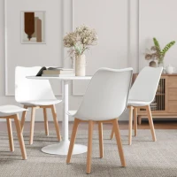 HOMCOM Round Dining Table Set for 4 with Pedestal Base, PU Padded Seats, for Small Space, Apartment, White(m-10)