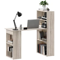 HOMCOM Computer Desk with Storage, PC Table with Bookshelf for Home Office, Study Room, Oak(m-2)