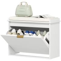 HOMCOM Shoe Storage Bench with Padded Seat Cushion and Flip-Drawer, Entryway Bench, Shoe Cabinet, 24.4x10.2x18.7 Inches, White
