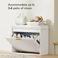 HOMCOM Entryway Bench with Padded Seat and Flip-Drawers, Holds up to 265lbs, Shoe Storage Bench for 6 Pairs of Shoes, White(m-5)