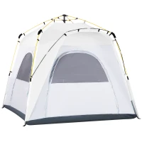 Outsunny 4 Person Pop Up Camping Tent Quick Setup Automatic Hydraulic Family Travel Tent w/ Windows Doors Carry Bag, Gray(m-11)