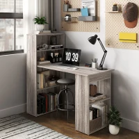 HOMCOM Computer Desk with Storage, PC Table with Bookshelf for Home Office, Study Room, Oak(m-7)