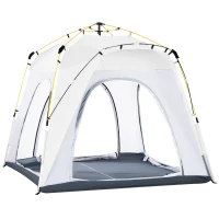 Outsunny 4 Person Pop Up Camping Tent Quick Setup Automatic Hydraulic Family Travel Tent w/ Windows Doors Carry Bag, Gray(m-1)