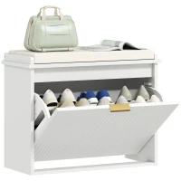 HOMCOM Entryway Bench with Padded Seat and Flip-Drawers, Holds up to 265lbs, Shoe Storage Bench for 6 Pairs of Shoes, White(m-11)