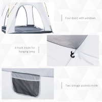 Outsunny 4 Person Pop Up Camping Tent Quick Setup Automatic Hydraulic Family Travel Tent w/ Windows Doors Carry Bag, Gray(m-6)