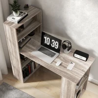 HOMCOM Computer Desk with Storage, PC Table with Bookshelf for Home Office, Study Room, Oak(m-10)