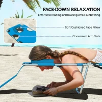 Outsunny Folding Outdoor Chaise Lounge Sun Tanning Chair with Face Cavity, Pillow, 5-level Adjustable for Beach, Pool, Light Blue(m-5)