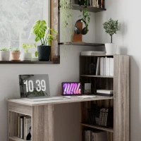 HOMCOM Computer Desk with Storage, PC Table with Bookshelf for Home Office, Study Room, Oak(m-9)