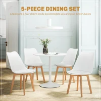 HOMCOM Round Dining Table Set for 4 with Pedestal Base, PU Padded Seats, for Small Space, Apartment, White(m-4)