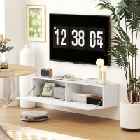 HOMCOM Floating TV Stand with Storage Cupboards for 45, 55, 65in TVs, Wall Mounted TV Console Entertainment Unit, White(m-10)