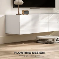 HOMCOM Floating TV Stand with Storage Cupboards for 45, 55, 65in TVs, Wall Mounted TV Console Entertainment Unit, White(m-4)