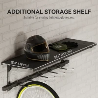 Soozier Bike Storage Rack for 5 Bikes, Wall Mounted Bicycle Rack with Shelf and Adjustable Hooks for Indoor Outdoor Use, Black(m-5)