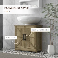 HOMCOM Farmhouse Pedestal Sink Storage Cabinet, Bathroom Sink Cabinet with 2 Barn Doors and Adjustable Shelf, Light Gray(m-5)