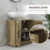 HOMCOM Farmhouse Pedestal Sink Storage Cabinet, Bathroom Sink Cabinet with 2 Barn Doors and Adjustable Shelf, Light Gray(m-7)