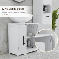 HOMCOM Farmhouse Pedestal Sink Storage Cabinet, Bathroom Under Sink Cabinet with 2 Barn Doors and Adjustable Shelf, White(m-7)