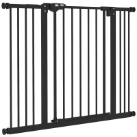 PawHut 30 Inch Tall Pet Gate with Door Dog Gate and Barrier Indoor for Stairs Includes 2.8", 5.5" Extensions Kit, Black(m-2)