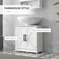 HOMCOM Farmhouse Pedestal Sink Storage Cabinet, Bathroom Under Sink Cabinet with 2 Barn Doors and Adjustable Shelf, White(m-5)