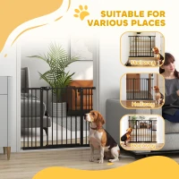 PawHut 30 Inch Tall Pet Gate with Door Dog Gate and Barrier Indoor for Stairs Includes 2.8", 5.5" Extensions Kit, Black(m-9)