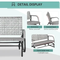 Outsunny 2 Seater Wicker Outdoor Glider Bench, Patio Swing Garden Bench, Garden Loveseat Rocking Chair, w/ Extra Wide Seat, Curved Backrest for Backyard, Poolside, Lawn, Mixed Grey(m-6)