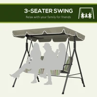 Outsunny 3-Seat Outdoor Patio Swing Chair w/ Cushion, Steel Frame Stand, Adjustable Tilt Canopy for Patio, Garden, Beige & Green(m-6)