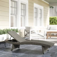 Outsunny Rattan Folding Outdoor Lounger Chair Recliner with 5-Level Adjustable Backrest, Wheels for Garden, Patio, Mixed Grey(m-1)